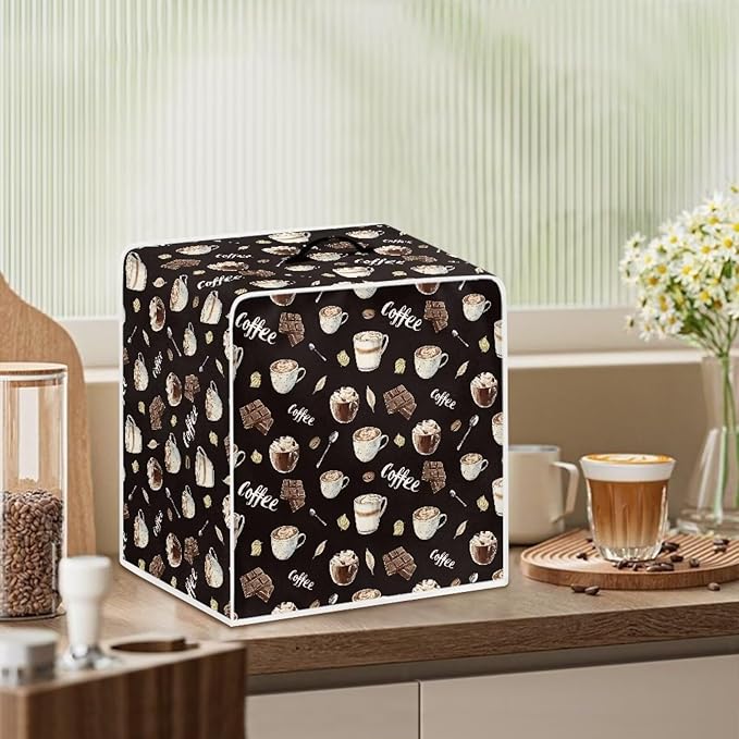 Coffee Maker Cover – Dust Protection Stain Resistant Washable Appliance Cover Kitchen Decoration Gifts For Coffee Lovers Chocolate and Cake Black