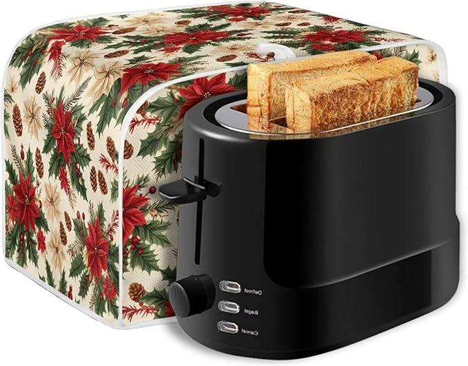 ZFRXIGN Christmas Flower Toaster Covers Mushroom Toaster Cover 4 Slice Small Appliance Covers Kitchen Microwave Oven Dust Cover Case Protector Toaster Covers Poinsettia Floral Beige