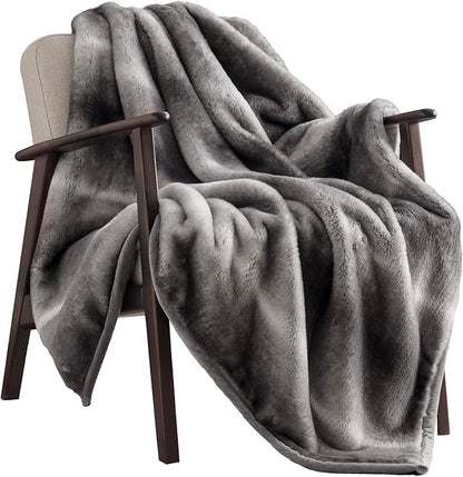 EVERGRACEHOME Ultra Soft Luxury Fluffy Mink Faux Fur Throw Blanket, Thick Warm Fall Winter Blankets for Bed, Couch, Cozy Plush Reversible Blanket for Chair, Sofa (Ombré Silver Onyx, 60"x80")
