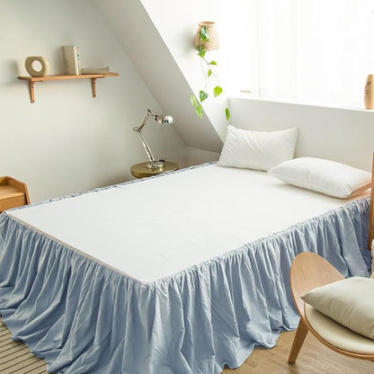 BISELINA French Linen Bed Skirt with Pleated Frills 14-Inch Tailored Drop Natural Flax Cotton Blend Dust Ruffle Soft Cozy Farmhouse Bedding (14" Full, Ruffle Dusty Blue)