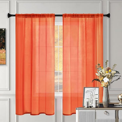 Sheer Curtains 72 Inches Long 2 Panels, Rod Pocket Short Curtain for Kitchen, Bedroom, Cafe Window(Burnt Orange 38" W x 72" L)