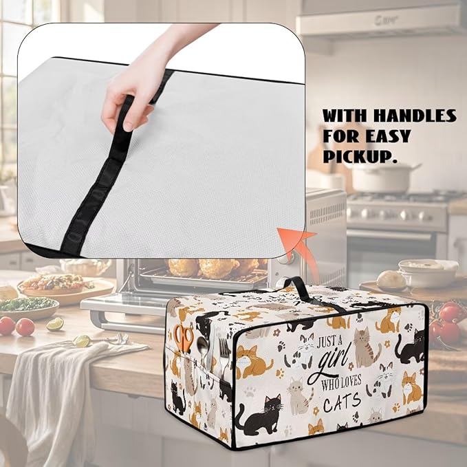 Waterproof Microwave Oven Grill Cover Protector Cartoon Cats Paw Print Foldable Microwave Oven Dust Cover with Storage Bags Just A Girl Print Case Protections for Toaster Oven, S
