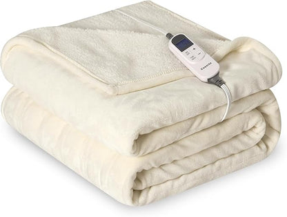 Heat Blanket 72”x84” Full Size,Soft Flannel & Sherpa Reversible Electric Blanket with 10 Heat Settings,12 Timer Setting and 8 Hours Auto-Shut Off,ETL Certified Machine Washable,Ivory