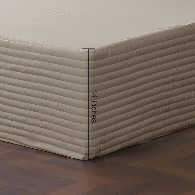 Queen Bed Skirt-Box Spring Cover with 14 Inch Tailored Drop,Wrinkle and Fade Resistant Hotel Wrap Around Bed Skirts,Bed Frame Cover (Horizontal Stripe Light Khaki, Queen)