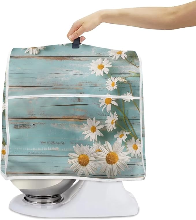 Daisy Stand Mixer Cover Teal Wood Kitchen Appliance Cover for 4.5-5 Quart Mixers Washable Food Processor Protective Covers Kitchen Mixers Accessories
