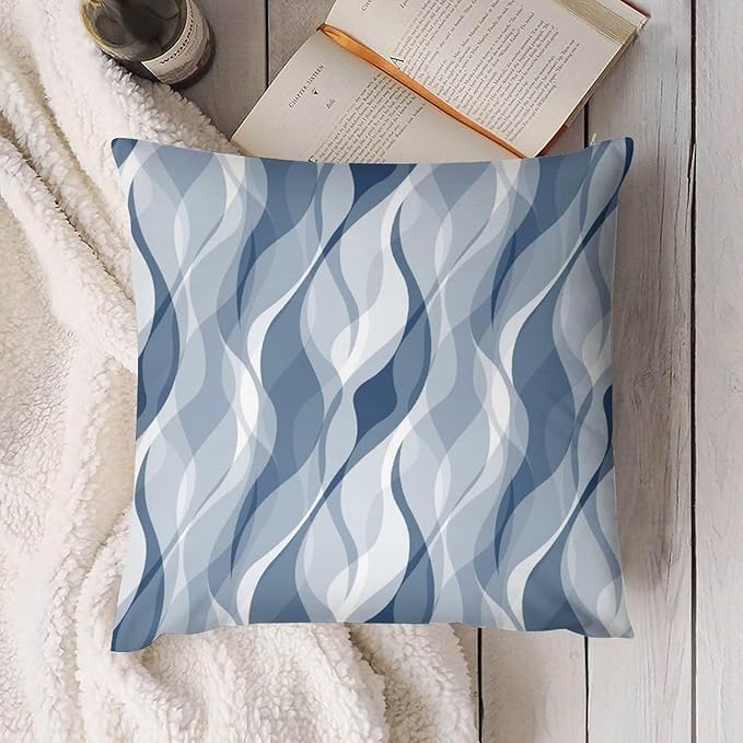 Light Blue Throw Pillow Covers Modern Abstract Blue and Grey Striped Decorations for Bedroom Living Room Farmhouse Sofa Pillows Bed Couch 12x12 Inch