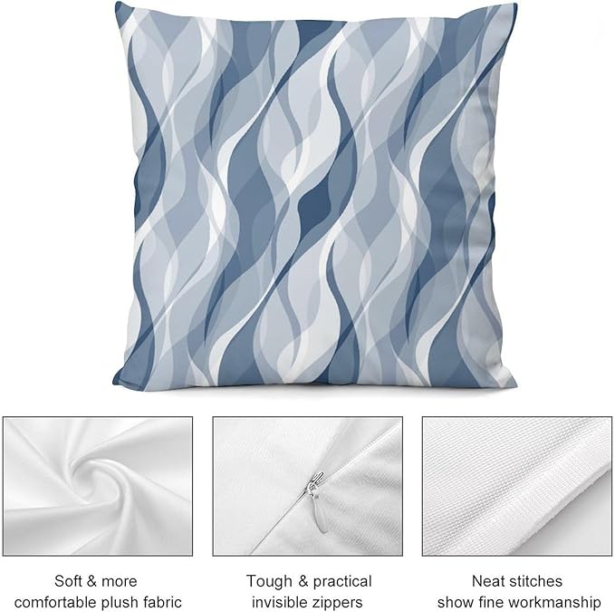 Light Blue Throw Pillow Covers Modern Abstract Blue and Grey Striped Decorations for Bedroom Living Room Farmhouse Sofa Pillows Bed Couch 12x12 Inch