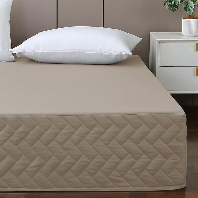 Queen Bed Skirt-Box Spring Cover with 14 Inch Tailored Drop,Wrinkle and Fade Resistant Hotel Wrap Around Bed Skirts,Bed Frame Cover (Checkered Light Khaki, Queen)