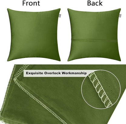 Thmyo 4-Pack 100% Cotton Comfortable Solid Decorative Throw Pillow Case Square Cushion Cover Pillowcase Sublimation Blank Pillow Covers DIY Throw Pillowcase(16x16 inch/ 40x40cm,Olive Green)