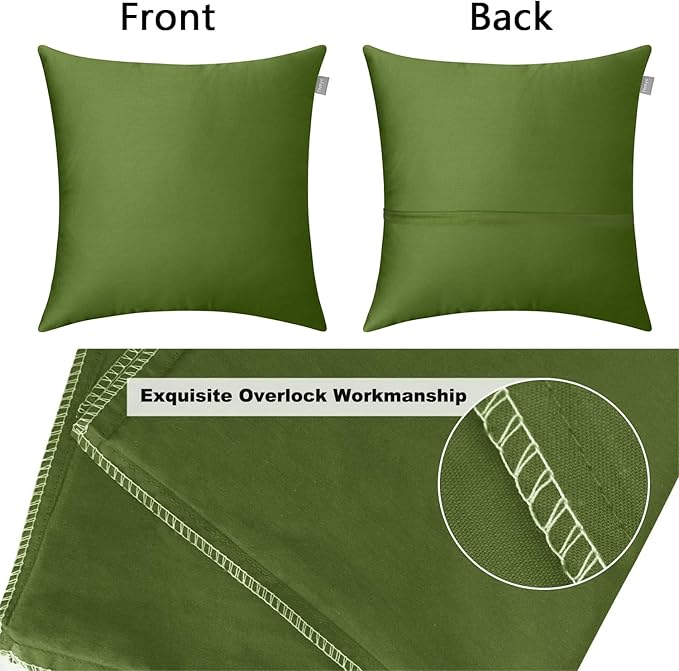 Thmyo 4-Pack 100% Cotton Comfortable Solid Decorative Throw Pillow Case, Square Cushion Cover Pillowcase Sublimation Blank Pillow Covers DIY Throw Pillowcase for Sofa(20x20 inch/ 50x50cm,Olive Green)