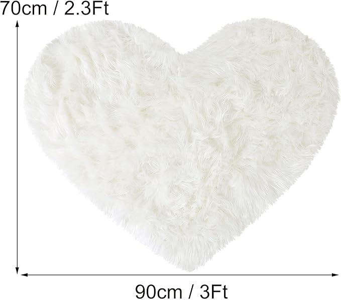 uxcell Heart Shaped Rugs for Bedroom,Small Aesthetic Carpet Girls,Cute Shaggy Floor Mirror Mat,Pastel Furry Throw Rug 2.3ftx3ft, Snow White