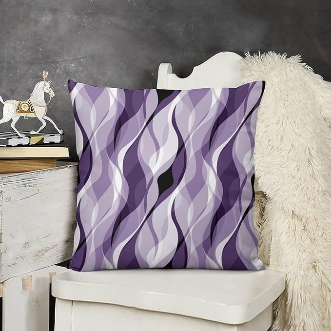 Purple Throw Pillow Covers Modern Abstract Purple and Grey Striped Decorations for Bedroom Living Room Farmhouse Sofa Pillows Bed Couch 12x12 Inch