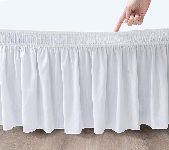 White Wrap Around Bed Skirts with 16" Drop - Three Sides Fabric Adjustable Elastic Dust Ruffle Silky Soft -600 TC Stretchy Bed Skirt-Queen XL(60"X 84") White