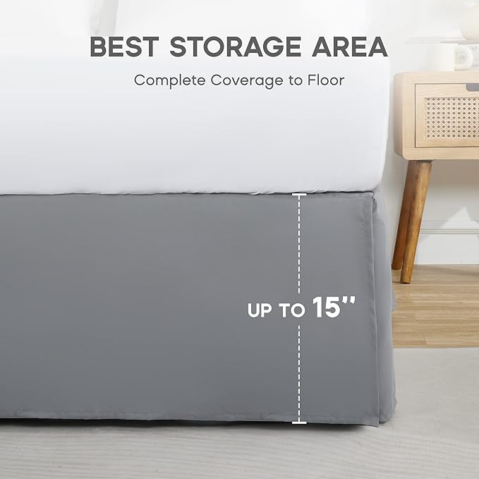 SONIVE Full Bed Skirt,15" Drop Pleated Dust Ruffle,Classic Tailored Easy Fit Brushed Microfiber Skirts Hotel Quality Shrinkage & Fade Resistant Grey