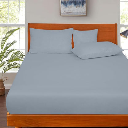 ROYALE LINENS 300 Thread Count 100% Long Staple Combed Cotton Fitted Sheet Full - Super Soft Deep Pocket Bottom Sheet - Fitted Sheets Only - Elastic Sheets (Full, Lake Blue)