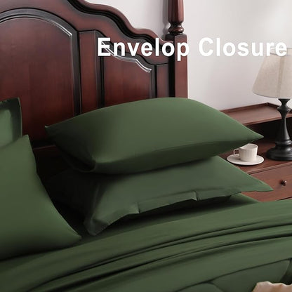 NTBAY Queen Comforter Set with Sheets, 7 Pieces Soft and Breathable Queen Bedding Set, Bed in a Bag, Down Alternative Comforter Set Solid Color All Season, Queen Bedding Set, Olive Green