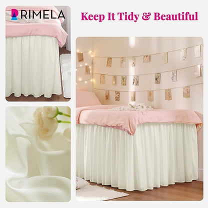 RIMELA Cream Dorm Bed Skirt Twin XL 32 Inch Drop, Easy to Install Extra Long Wrap Around Elastic Dust Ruffle, Bedskirt Silky Fabric Machine Washable (Twin XL 80“L x 39”W & Twin 75“L x 39”W)