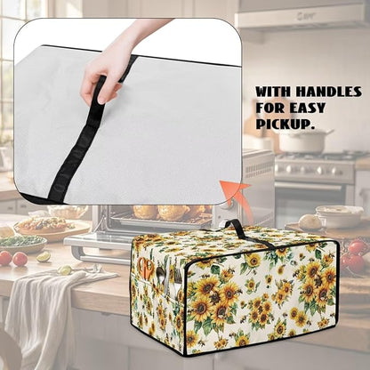 Sunflower Bee Print Toaster Oven Cover Dust-Proof Microwave Oven Cloth Cover with Storage Pockets Foldable Kitchen Machine Covers Case Protections Protector, M