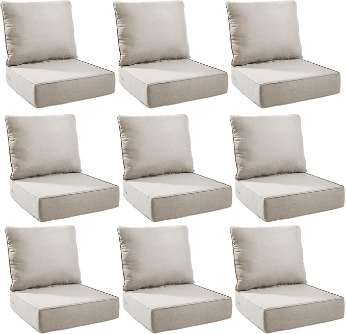 Outdoor Cushion Set for Furniture Patio Furniture, UV Resistant, Water Resistant - 6 Inch Thick Foam Garden Cushions – 22x24 Inch Patio Seat Covers for Chair/Sofa/Couch | Beige | 9-Pack |