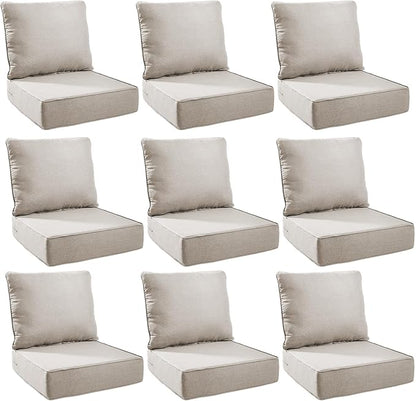 Outdoor Cushion Set for Furniture Patio Furniture, UV Resistant, Water Resistant - 6 Inch Thick Foam Garden Cushions – 22x24 Inch Patio Seat Covers for Chair/Sofa/Couch | Beige | 9-Pack |