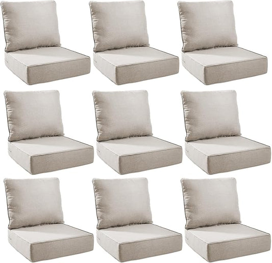 Outdoor Cushion Set for Furniture Patio Furniture, UV Resistant, Water Resistant - 6 Inch Thick Foam Garden Cushions – 22x24 Inch Patio Seat Covers for Chair/Sofa/Couch | Beige | 9-Pack |