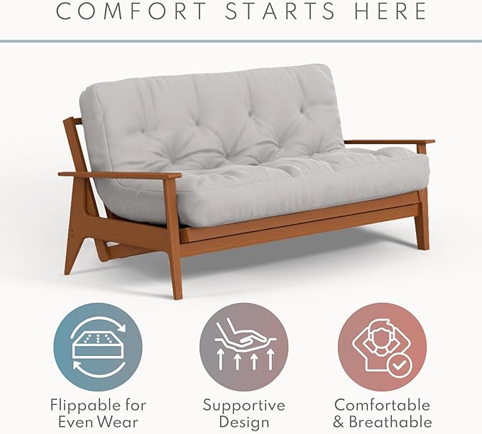 Royal Sleep Products by The Futon Factory 6 inch Memory Foam Futon Mattress - Solid Khaki Cover - Full Size - CertiPUR Certified Foams - Made in USA - (Frame not Included)