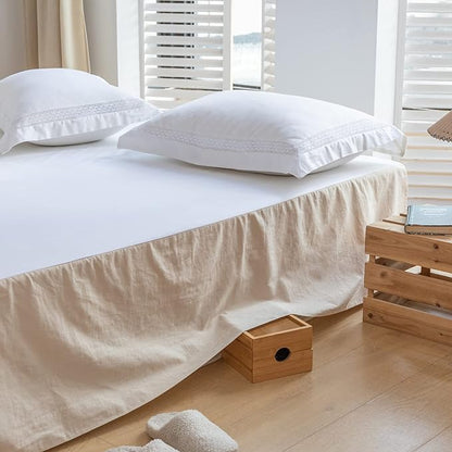 BISELINA French Linen Bed Skirt with Pleated Corner 14-Inch Tailored Drop Natural Flax Cotton Blend Basic Dust Ruffle Soft Cozy Farmhouse Bedding (14" Full, Basic Linen)