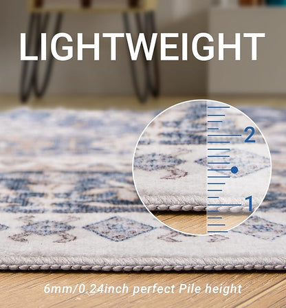zesthome 10x12 Area Rugs,Stain Resistant Washable Rug,Ultra-Thin Rugs for Living Room,Bedroom,Non-Slip Backing Home Decor Large Area Rug (Blue/Beige,10'x12')