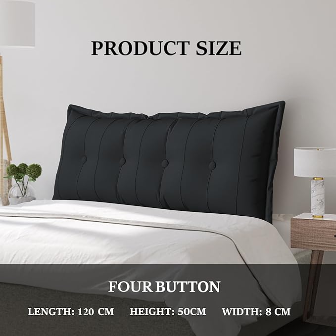 Large Bolster Reading Pillow King Backrest Positioning Support Pillow Daybed Cushion Headboard Pillows for Bed Bunk Sofa with Removable Cover, Black, 76x3x20 Inch