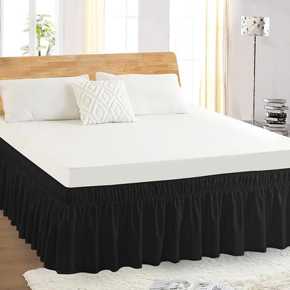 Twin Bed Skirt, Elastic Wrap Around Bed Skirt Twin Size, Bed Skirts for Adjustable Bed, Easy Fit with 14" Drop Length Tailored Drop Dust Ruffle (Black)