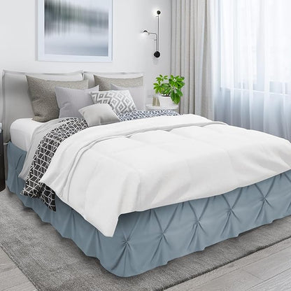 Nestl Stone Blue Bed Skirt King Size, Pinch Pleat King Bed Skirt, 14" Inch Drop King Bedskirt, Hotel Quality Stone Blue Bed Skirts, Premium Microfiber Bedskirt for King Bed, Stone Blue King Bed Skirt
