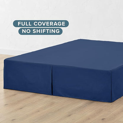 Bare Home Twin XL Bed Skirt - 15-Inch Tailored Drop Easy Fit - Bed Skirt for Twin Extra Long Beds - Center & Corner Pleats (Twin XL, Dark Blue)