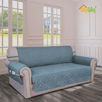 Easy-Going Waterproof Oversized Loveseat Covers Leakproof Couch Cover for 2 Cushion Couch Sofa Cover Washable Sofa Slipcover Non-Slip Furniture Protector with Pocket for Pets (Medium-XL, Light Blue)