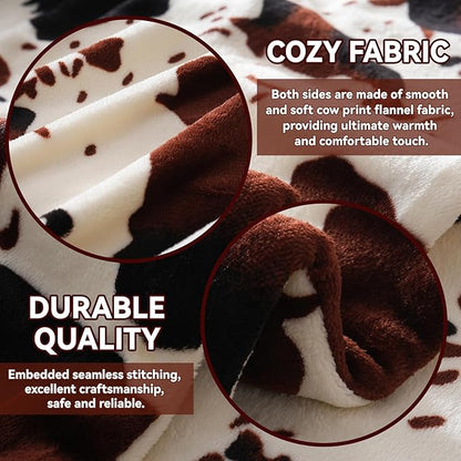Cow Print Heated Electric Blanket Soft Western 60" x 50" Heating Blanket Cozy Throw Fast Heating 1-10H Auto-Off 8 Heat Level Over-Heat Protection Double Sided Cow Printing