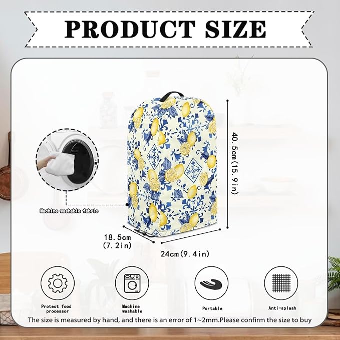 Lemon Flower Blender Dust Cover Stand Mixer or Coffee Maker Appliance Covers with Drawstring Anti Fingerprint Polyester Dust Stain Resistant Blender Cover for Home Kitchen
