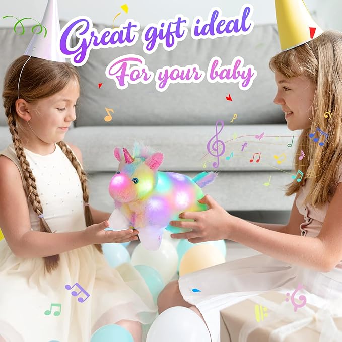 Glow Guards 16" Light Up Musical Rainbow Unicorn Plush Pillow,LED Singing Soft Colorful Unicorn Stuffed Animal,Sofa Decors Birthday Christmas Children's Day Gifts for Toddlers Kids