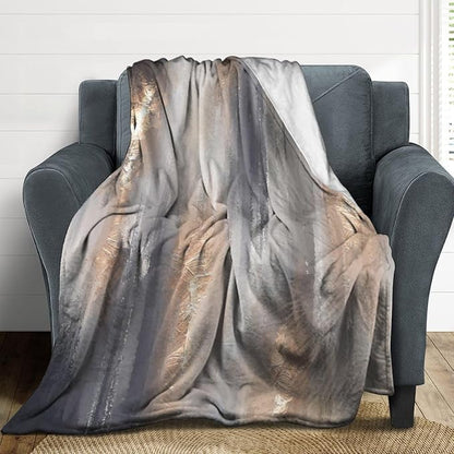 Abstract Gradient Blanket, Modern Fashion Baroque Gold Grey Painting Strokes Pattern Soft Warm Cozy Plush Flannel Covers for Livingroom Bedroom Couch Chair Camping Travel Home Decor Tapestry 30x40in