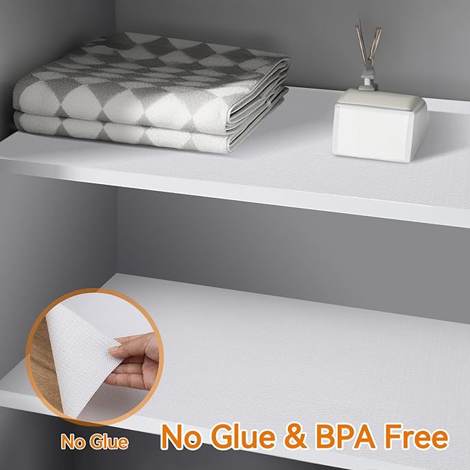 Shelf and Drawer Liner for Kitchen Cabinets Non-Adhesive, Strong Grip Non-Slip Thickened Cabinet Liners for Shelves, Waterproof Mats for Dresser Cupboard, White, 17 in x 10 Feet