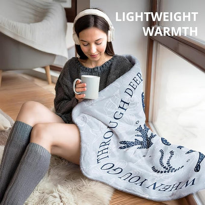 Christian Whale Blanket, Ocean Coastal Beach Bible Verse Throw Blankets for Home Bedroom Living Room Couch Bed Decor, Blue Religious Scripture Blanket, Christian Gifts for Women Men, 50x60 Inch