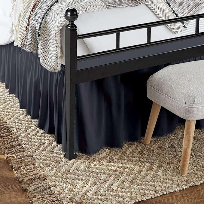 SlumberWell King Bed Skirt with Split Corners, Soft Microfiber, 21 Inch Drop, Dark Grey Solid, Elegant Ruffled Design
