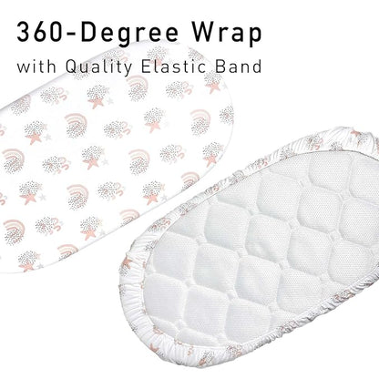 Gllquen Baby Bassinet Sheets 4 Pack, Breathable Cozy Fitted Mattress Sheet, Elastic Travel Crib Fashionable Pattern, Standard Cradle Safe Sheets for Baby Boys Girls 32"x16"(Rainbow)