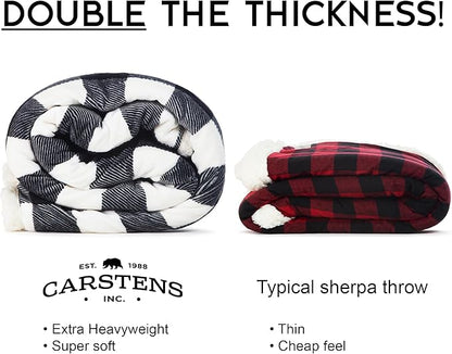 CARSTENS, INC. Ultra Premium Super Soft Plush Sherpa Fleece Oversized Throw Blanket 54" x 68", Black & White Buffalo Plaid