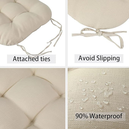 Outdoor Chair Cushions 19 x19 Inch,Water Resistant Tufted Seat Cushions 19",Reversible,Weather Resistant,Rounded Back Wicker Chair Cushion for Patio Garden Furniture(Antique Beige)