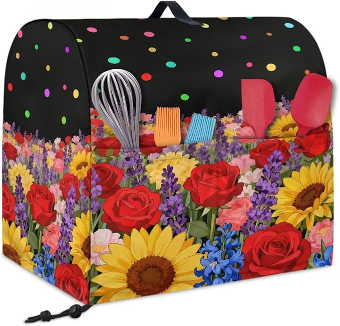 Stand Mixer Covers Compatible with 4.5-5 Quart Colorful Flowers Kitchen Aid Mixer Fit All Tilt Head Bowl Lift Models Easy Clean Mixer Covers