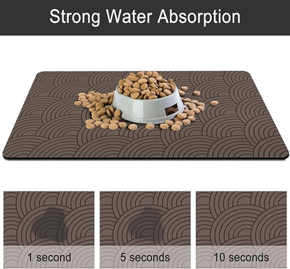 Dog Food Mat for Floors, Absorbent and Quick-Drying Pet Cat Food Mat,Anti-Fouling and Easy-to-Clean Pet Feeding Mat,Dog Bowl Mats for Messy Drinking Water Bowls.17 x32inch Boho Style