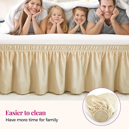 RIMELA Oatmeal Bed Skirt King Size 18 Inch Drop, Elastic Bed Skirting for Bed Base and Frame, Bedding Dust Ruffle Easy to Install, Lightweight Wrap Around Adjustable Bedskirt