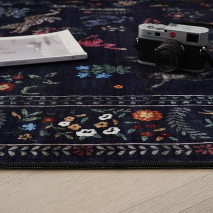 Rugcomf Runner Rug for Kitchen Rug Non Slip 2'6''x8' Washable Rugs with Rubber Backing Soft Floral Animal Carpet Runner for Kitchen, Laundry, Bedroom, Bathroom (Blue)
