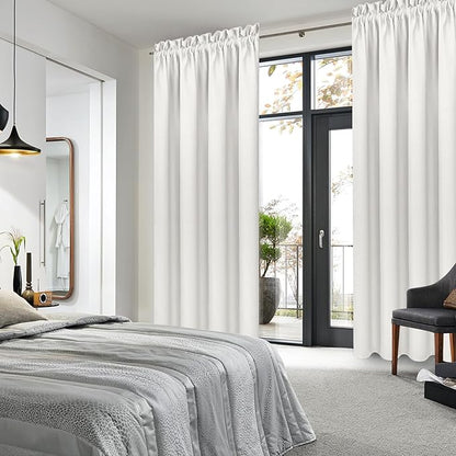 DWCN Blackout Curtains Thermal Insulated, Energy Saving & Noise Reducing Bedroom and Living Room Curtains, Ivory, W 42x L 84 Inch, Set of 2 Rod Pocket Curtain Panels