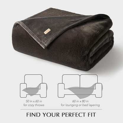 EVERGRACEHOME Ultra Soft Luxury Fluffy Mink Faux Fur Throw Blanket, Thick Warm Fall Winter Blankets for Bed, Couch, Cozy Plush Reversible Blanket for Chair, Sofa (Dark Brown, 50"x60")