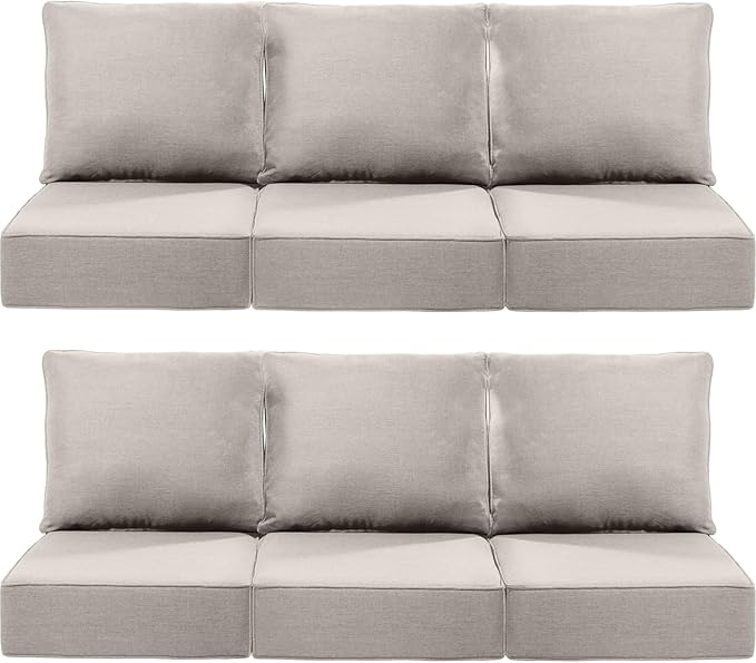 Luxury 22x24/22x25 6-Inch Outdoor Furniture Cushions Set of 6 - Comfortable Deep Seat Patio Zipper Chair Cushion for Wicker Dining Rocking Swivel Chairs Loveseat Couch Sectional Sofa - Beige